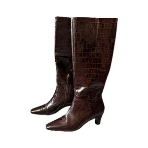 SARTO | Nordstrom Rack Elegant Brown Crocodile Pattern Knee-High Boots